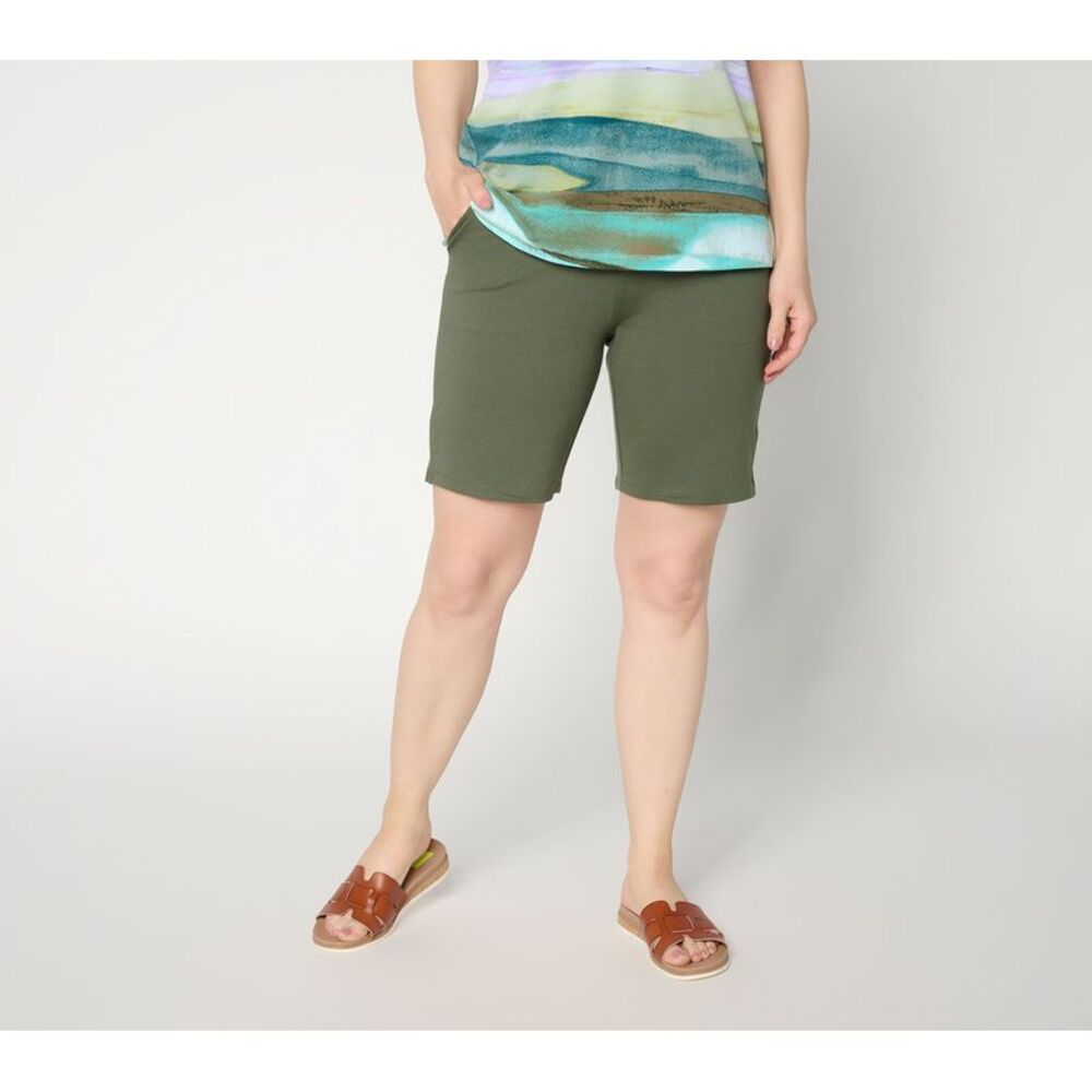 Denim & Co. Women's Pants Sz XL EasyWear French Terry Short Green A692013